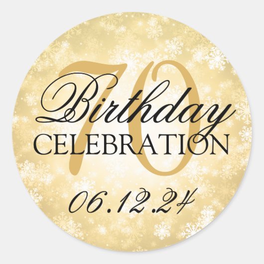 Sticker Rond Elégant 70e anniversaire Gold Winter Wonderland (Devant)