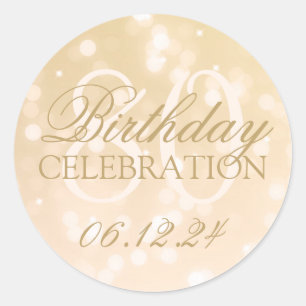 Sticker Rond Élégant 80e anniversaire Gold Bokeh éclats