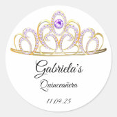 Sticker Rond Elégant Améthyste Tiara Quinceañera (Devant)