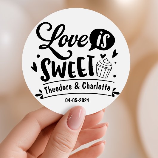 Sticker Rond Élégant amour est douce calligraphie Mariage de co