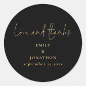 Sticker Rond Élégant amour Merci Script Black Gold Mariage (Devant)