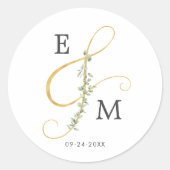 Sticker Rond Elégant Ampersand de verdure Monogram Mariage (Devant)