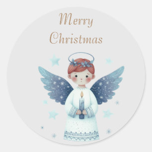 Sticker Rond Élégant ange de Noël nordique tenant une bougie