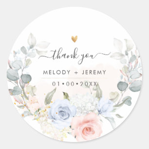 Sticker Rond Elegant aquarelle bleu poussiéreux rose blush Merc
