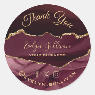 Sticker Rond élégant aquarelle burgundy agate Merci