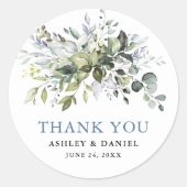 Sticker Rond Elégant Aquarelle Verdure Dusty Blue Mariage (Devant)