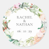 Sticker Rond Elégant Aquarelle Verdure Floral Mariage (Devant)