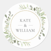 Sticker Rond Elégant Aquarelle Verdure Mariage Gold Favoriser (Devant)