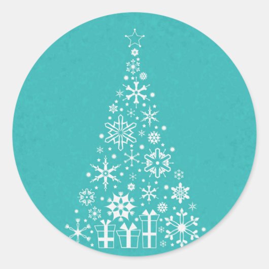 Sticker Rond élégant arbre de Noël blanc et turquoise (Devant)