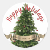Sticker Rond Élégant arbre de Noël Custom Joyeux vacances (Devant)