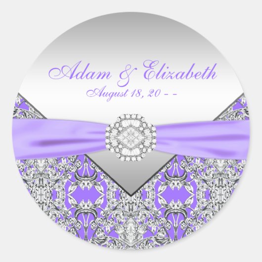 Sticker Rond Elégant Argent et Lavande violet Mariage (Devant)