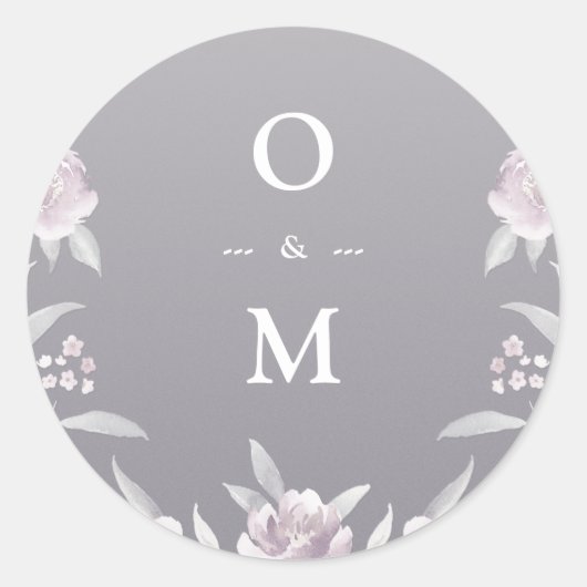 Sticker Rond Élégant argent floral Chinoiserie mariage monogram (Devant)
