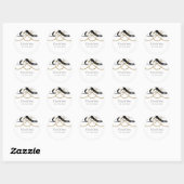 Sticker Rond Elégant Art Chic Noir & Or Mariage Favoriser (Feuille)