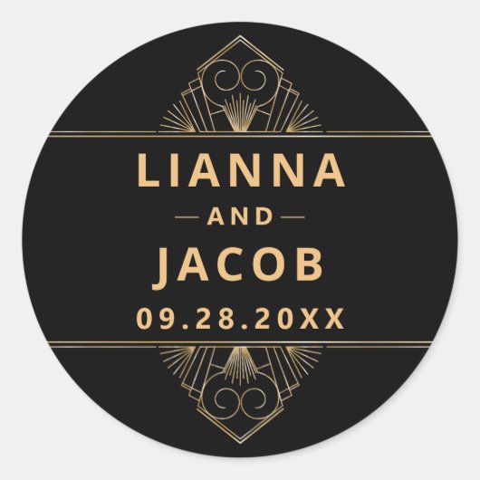 Sticker Rond Elégant Art Déco Black Gold (Devant)