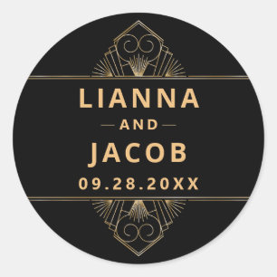 Sticker Rond Elégant Art Déco Black Gold