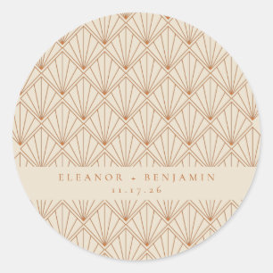 Sticker Rond Elégant Art Déco Burnt Orange Personnalisé Mariage