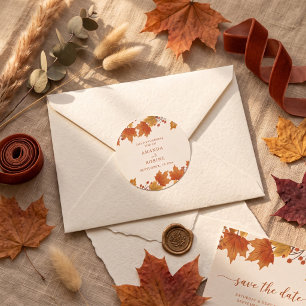 Sticker Rond Élégant Automne Feuilles d'Érable Mariage