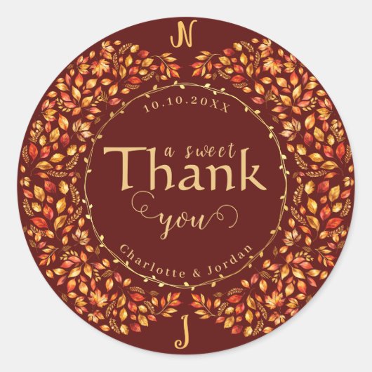 Sticker Rond Élégant automne laisse Rustique Mariage en terre c (Devant)