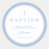 Sticker Rond Elegant Baby Blue Cross Boy Baptism (Devant)