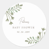 Sticker Rond Élégant Baby shower botanique rustique (Devant)
