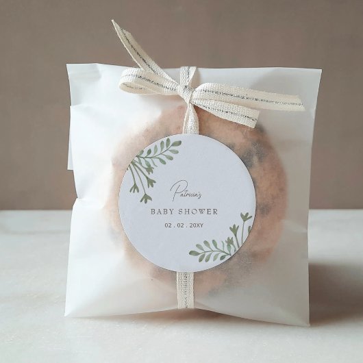 Sticker Rond Élégant Baby shower botanique rustique