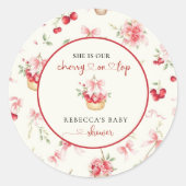 Sticker Rond Elégant Baby shower Coquette Cerises d'Aquarelle (Devant)