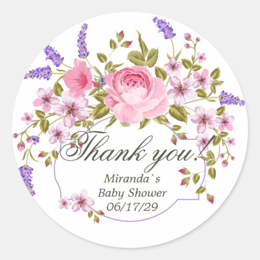 Sticker Rond Elégant Baby shower d'aquarelle florale violet (Devant)
