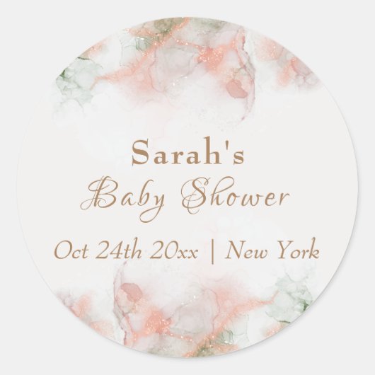 Sticker Rond Élégant Baby shower d'aquarelle rose vert (Devant)