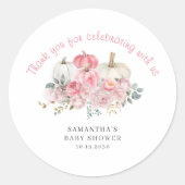 Sticker Rond Élégant Baby shower de fille Citrouille rose (Devant)