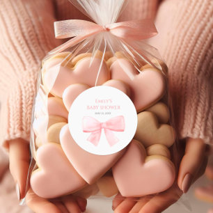 Sticker Rond Élégant Baby shower de fille Rose Pastel Bow Blush