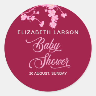 Sticker Rond Elégant Baby shower de fleurs de cerises Sakura