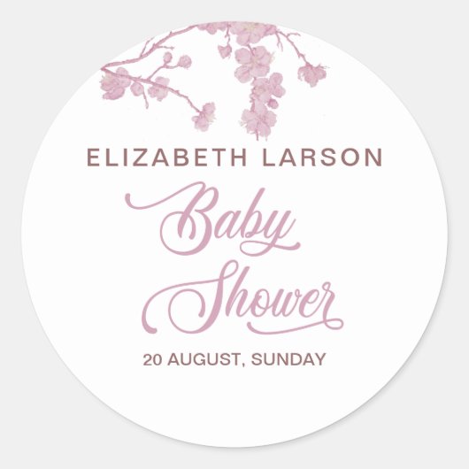 Sticker Rond Elégant Baby shower de fleurs de cerises Sakura bl (Devant)