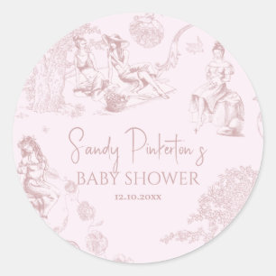 Sticker Rond Élégant Baby shower de pique-nique Pink Toile de J