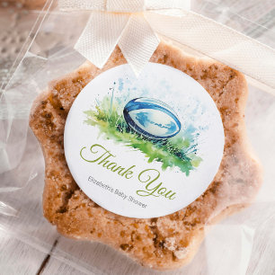 Sticker Rond Elégant Baby shower de rugby aquarelle