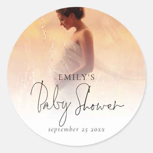 Sticker Rond Élégant Baby shower de script de superposition pho (Devant)