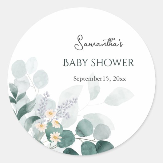 Sticker Rond Elégant baby shower d'eucalyptus aquarelle (Devant)