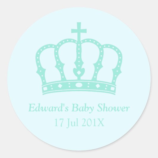 Sticker Rond Élégant Baby shower du prince héritier bleu (Devant)