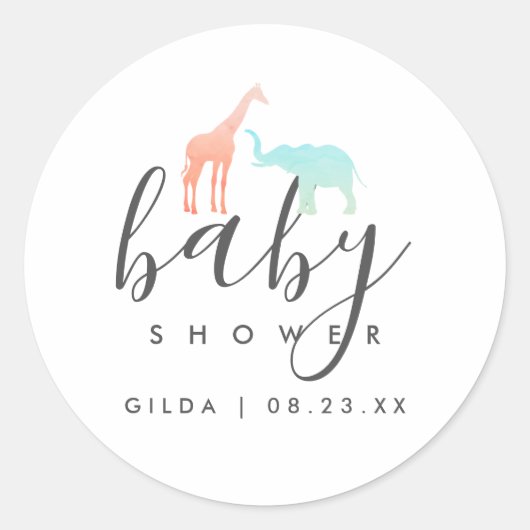 Sticker Rond Elégant Baby shower Eléphant Giraffe (Devant)
