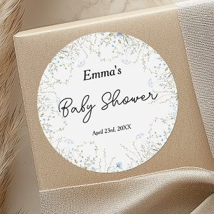 Sticker Rond Elégant Baby shower Fleur sauvage de Cornflower Bl