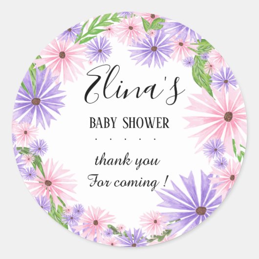 Sticker Rond Élégant Baby shower floral aquarelle (Devant)