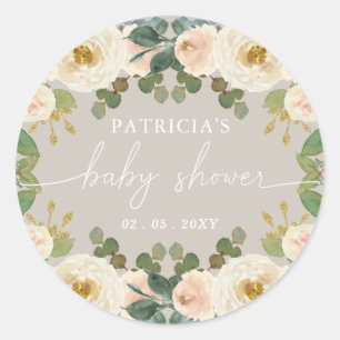Sticker Rond Élégant Baby shower floral de la Pêche à la Taupe