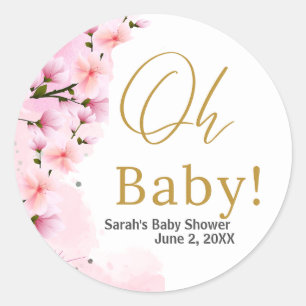 Sticker Rond Élégant Baby shower Floral Or