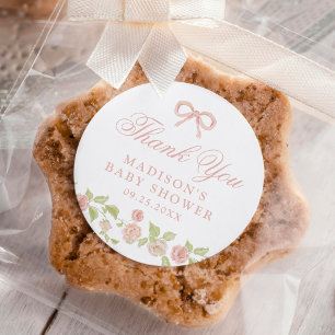 Sticker Rond Élégant Baby shower floral rose enchanté