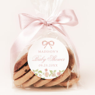 Sticker Rond Élégant Baby shower floral rose enchanté