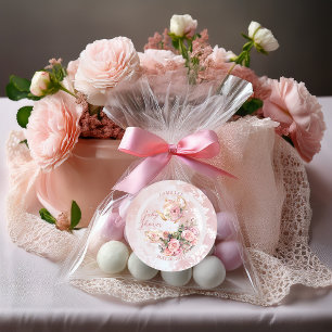 Sticker Rond Élégant Baby shower Floral Rose High Tea Girl