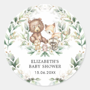 Sticker Rond Élégant Baby shower forestier verdoyant