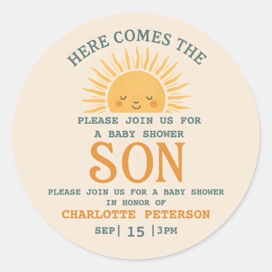 Sticker Rond Elegant Baby Shower Invitation with Family Name (Devant)