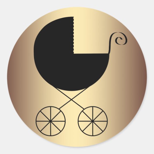 Sticker Rond Élégant Baby shower noir et or (Devant)