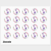 Sticker Rond Élégant Baby shower Papillon Dinosaure Rose Violet (Feuille)