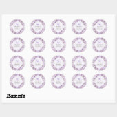 Sticker Rond Élégant Baby shower papillon floral violet (Feuille)